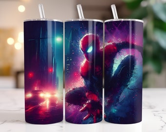 Spiderman Tumbler Wrap PNG, 20 oz Watercolor Splash Digital Design - High Resolution - Instant Digital PNG Download