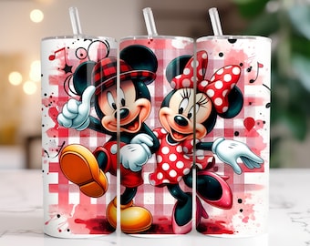 2 PNG Mickey Mouse i Minnie Tumbler Wrap PNG, 20 oz Watercolor Splash Digital Design - Wysoka rozdzielczość - Natychmiastowe pobieranie cyfrowego PNG