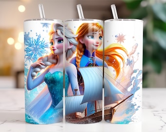 エルサとアナのアナと雪の女王タンブラーラップ PNG、20 オンスの水彩スプラッシュ デジタル デザイン - 高解像度 - インスタント デジタル PNG ダウンロード