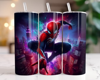 Spiderman Tumbler Wrap PNG, 20 oz Watercolor Splash Digital Design - High Resolution - Instant Digital PNG Download