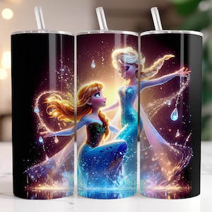 Elsa and Anna Frozen Tumbler Wrap PNG, 20 oz Watercolor Splash Digital Design - High Resolution - Instant Digital PNG Download