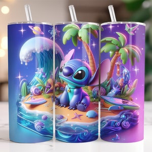 Stitch Tumbler Wrap PNG, 20 oz Watercolor Splash Digital Design - High Resolution - Instant Digital PNG Download
