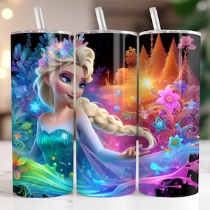 Elsa and Anna Frozen Tumbler Wrap PNG, 20 oz Watercolor Splash Digital Design - High Resolution - Instant Digital PNG Download