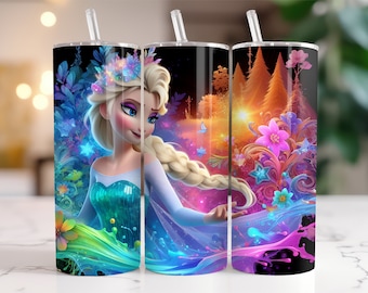 Elsa and Anna Frozen Tumbler Wrap PNG, 20 oz Watercolor Splash Digital Design - High Resolution - Instant Digital PNG Download