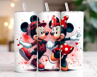 2 PNG Mickey Mouse i Minnie Tumbler Wrap PNG, 20 oz Watercolor Splash Digital Design - Wysoka rozdzielczość - Natychmiastowe pobieranie cyfrowego PNG