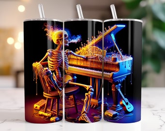 Skeleton Tumbler Wrap  PNG, 20 oz Watercolor Splash Digital Design - High Resolution - Instant Digital PNG Download