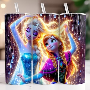 Elsa and Anna Frozen Tumbler Wrap PNG, 20 oz Watercolor Splash Digital Design - High Resolution - Instant Digital PNG Download