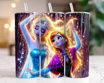 Elsa y Anna Frozen Tumbler Wrap PNG, 20 oz Acuarela Splash Diseño Digital - Alta Resolución - Descarga Digital Instantánea PNG