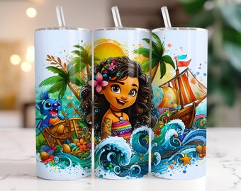 Moana Tumbler Wrap PNG, 20 oz Watercolor Splash Digital Design - High Resolution - Instant Digital PNG Download