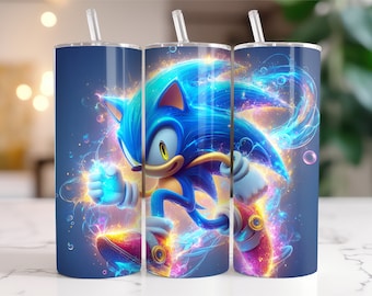 Sonic The Hedgehog Tumbler Wrap PNG, 20 oz Watercolor Splash Digital Design - High Resolution - Instant Digital PNG Download