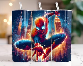 Spiderman Tumbler Wrap PNG, 20 oz Watercolor Splash Digital Design - High Resolution - Instant Digital PNG Download
