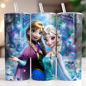 Elsa and Anna Frozen Tumbler Wrap PNG, 20 oz Watercolor Splash Digital Design - High Resolution - Instant Digital PNG Download