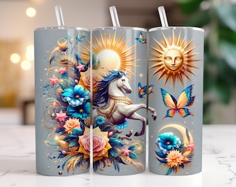 Sparkle Horse Tumbler Wrap, 20 Unzen Skinny Tumbler Sublimationsdesign, Pferde Tumbler Wrap, gerader Tumbler Wrap PNG, digitaler Download