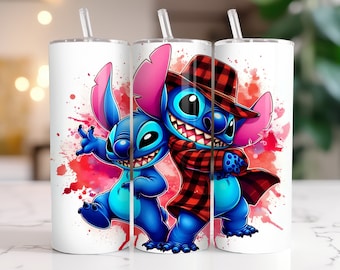 Stitch Tumbler Wrap PNG, 20 oz Watercolor Splash Digital Design - High Resolution - Instant Digital PNG Download