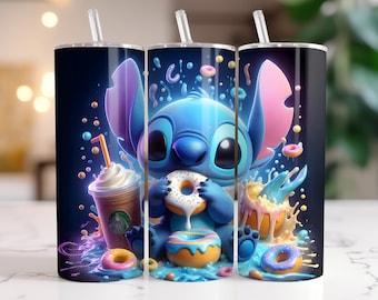 Stitch Tumbler Wrap PNG, 20 oz Watercolor Splash Digital Design - High Resolution - Instant Digital PNG Download
