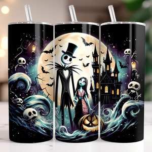 Jack and Sally Tumbler Wrap PNG, 20 oz Watercolor Splash Digital Design - High Resolution - Instant Digital PNG Download