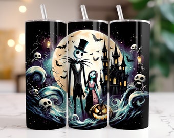 Jack et Sally Tumbler Wrap PNG, 20 oz aquarelle Splash Design numérique - haute résolution - téléchargement PNG numérique instantané