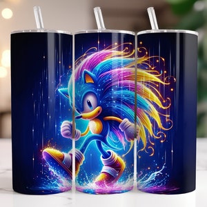 Sonic The Hedgehog Tumbler Wrap PNG, 20 oz Watercolor Splash Digital Design - High Resolution - Instant Digital PNG Download