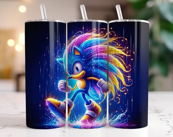 Sonic The Hedgehog Tumbler Wrap PNG, 20 oz Watercolor Splash Digital Design - High Resolution - Instant Digital PNG Download