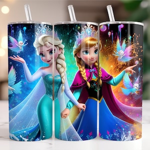 Elsa and Anna Frozen Tumbler Wrap PNG, 20 oz Watercolor Splash Digital Design - High Resolution - Instant Digital PNG Download
