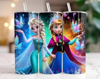 Elsa y Anna Frozen Tumbler Wrap PNG, 20 oz Acuarela Splash Diseño Digital - Alta Resolución - Descarga Digital Instantánea PNG