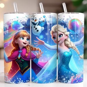 Elsa and Anna Frozen Tumbler Wrap PNG, 20 oz Watercolor Splash Digital Design - High Resolution - Instant Digital PNG Download
