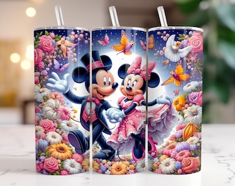 Mickey Mouse and Minnie Tumbler Wrap PNG, 20 oz Watercolor Splash Digital Design - High Resolution - Instant Digital PNG Download