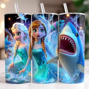 2 PNG Elsa and Anna Frozen Tumbler Wrap PNG, 20 oz Watercolor Splash Digital Design - High Resolution - Instant Digital PNG Download