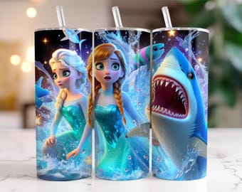 2 PNG Elsa and Anna Frozen Tumbler Wrap PNG, 20 oz Watercolor Splash Digital Design - High Resolution - Instant Digital PNG Download