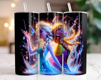 Elsa y Anna Frozen Tumbler Wrap PNG, 20 oz Acuarela Splash Diseño Digital - Alta Resolución - Descarga Digital Instantánea PNG