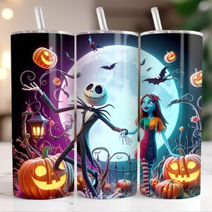 Jack and Sally Tumbler Wrap PNG, 20 oz Watercolor Splash Digital Design - High Resolution - Instant Digital PNG Download