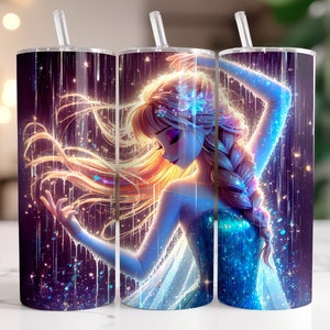 Elsa and Anna Frozen Tumbler Wrap PNG, 20 oz Watercolor Splash Digital Design - High Resolution - Instant Digital PNG Download