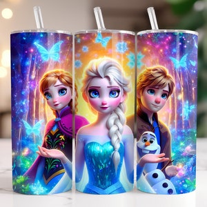 Elsa and Anna Frozen Tumbler Wrap PNG, 20 oz Watercolor Splash Digital Design - High Resolution - Instant Digital PNG Download