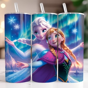 Elsa and Anna Frozen Tumbler Wrap PNG, 20 oz Watercolor Splash Digital Design - High Resolution - Instant Digital PNG Download