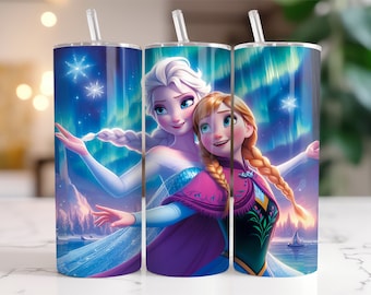Opakowanie na kubek Elsa i Anna Frozen PNG, 20 oz. Akwarela Splash Projekt cyfrowy - Wysoka rozdzielczość - Natychmiastowe pobieranie cyfrowe PNG