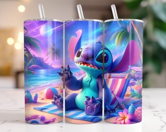 Stitch Tumbler Wrap PNG, 20 oz Acuarela Splash Diseño Digital - Alta Resolución - Descarga Digital Instantánea PNG
