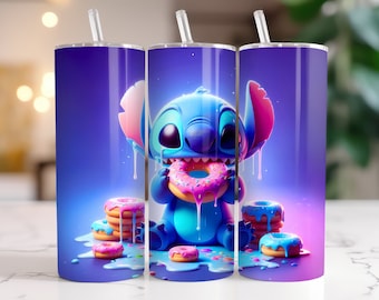 Stitch Tumbler Wrap PNG, 20 oz Watercolor Splash Digital Design - High Resolution - Instant Digital PNG Download