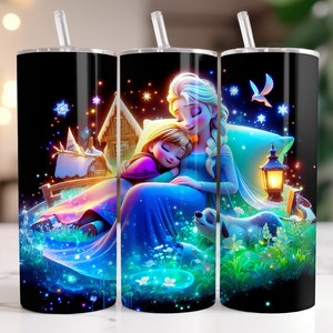 Elsa and Anna Frozen Tumbler Wrap PNG, 20 oz Watercolor Splash Digital Design - High Resolution - Instant Digital PNG Download