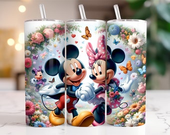 Mickey Mouse and Minnie Tumbler Wrap PNG, 20 oz Watercolor Splash Digital Design - High Resolution - Instant Digital PNG Download