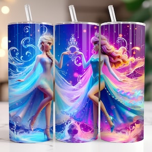 Elsa and Anna Frozen Tumbler Wrap PNG, 20 oz Watercolor Splash Digital Design - High Resolution - Instant Digital PNG Download