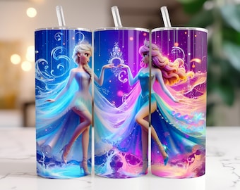 Elsa y Anna Frozen Tumbler Wrap PNG, Diseño digital de salpicaduras de acuarela de 20 oz, Alta resolución, Descarga digital instantánea PNG