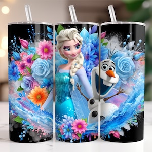 Elsa and Anna Frozen Tumbler Wrap PNG, 20 oz Watercolor Splash Digital Design - High Resolution - Instant Digital PNG Download
