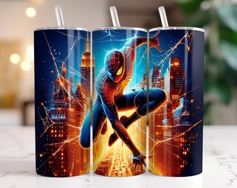 Spiderman Tumbler Wrap PNG, 20 oz Watercolor Splash Digital Design - High Resolution - Instant Digital PNG Download