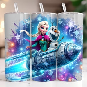 Elsa and Anna Frozen Tumbler Wrap PNG, 20 oz Watercolor Splash Digital Design - High Resolution - Instant Digital PNG Download