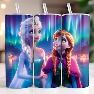 Elsa and Anna Frozen Tumbler Wrap PNG, 20 oz Watercolor Splash Digital Design - High Resolution - Instant Digital PNG Download