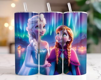 Opakowanie na kubek Elsa i Anna Frozen PNG, 20 oz. Akwarela Splash Projekt cyfrowy - Wysoka rozdzielczość - Natychmiastowe pobieranie cyfrowe PNG