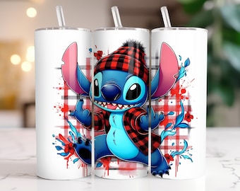Stitch Tumbler Wrap PNG, 20 oz Watercolor Splash Digital Design - High Resolution - Instant Digital PNG Download