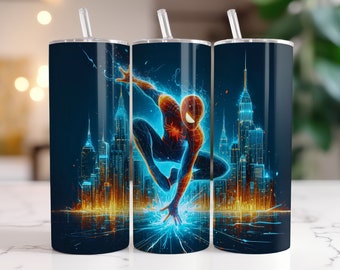 Spiderman Tumbler Wrap PNG, 20 oz Watercolor Splash Digital Design - High Resolution - Instant Digital PNG Download