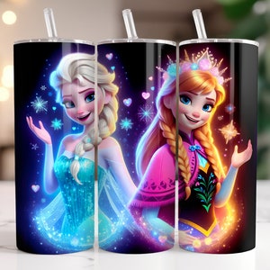 Elsa and Anna Frozen Tumbler Wrap PNG, 20 oz Watercolor Splash Digital Design - High Resolution - Instant Digital PNG Download