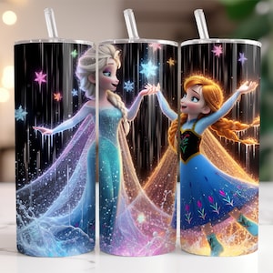 2 PNG Elsa and Anna Frozen Tumbler Wrap PNG, 20 oz Watercolor Splash Digital Design - High Resolution - Instant Digital PNG Download